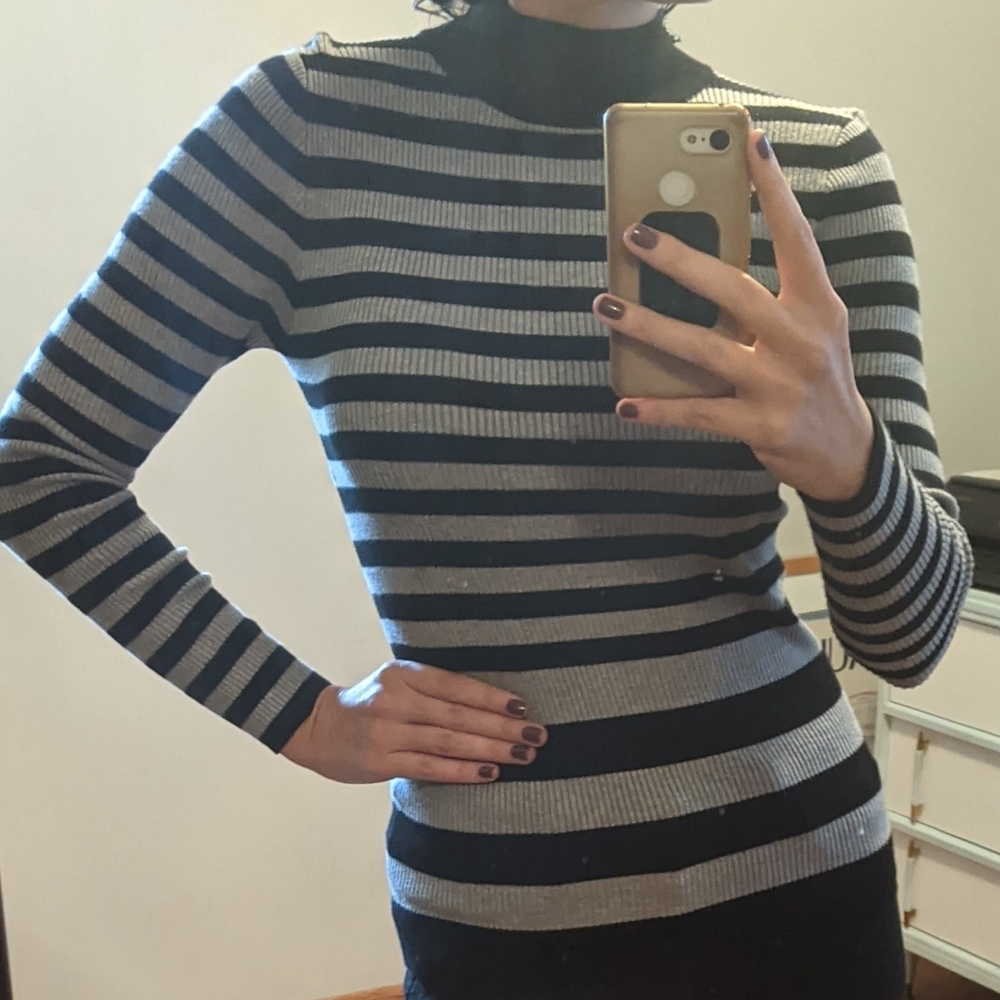 Philosophy / Ribbed Mock Neck Stripes / M